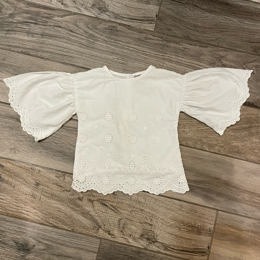 White Eyelet Top With Flared Sleeves